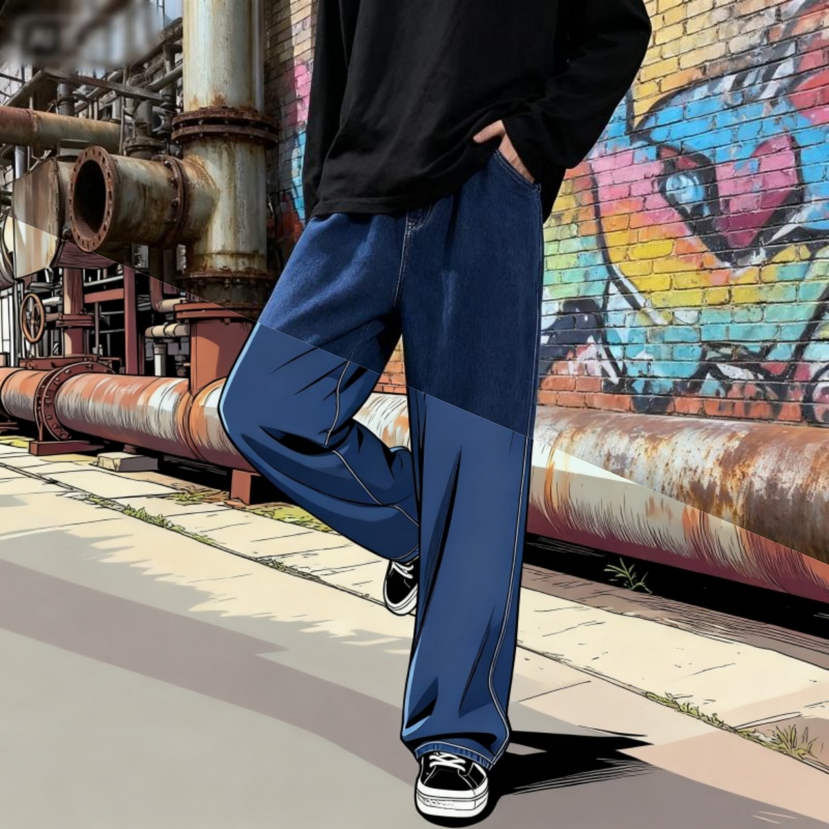 Streetwear Brand Denim - Celana Jeans Pria Kasual Longgar Gaya