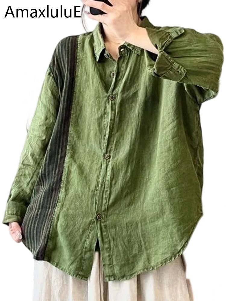Streetwear Brand Vintage - Amax LuluE Merek 2025 Kemeja Tambal